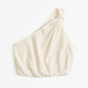 Abercrombie one-shoulder knotted crinkle set top